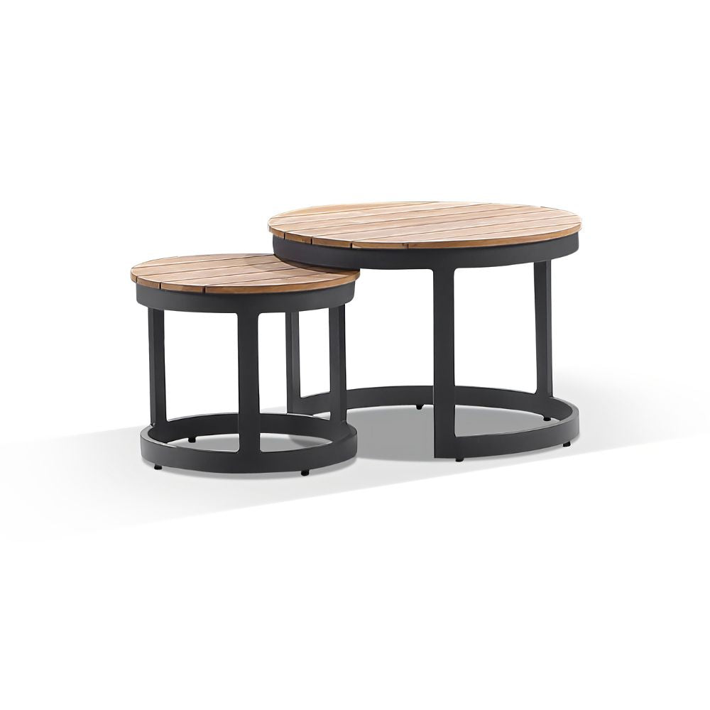 Balmoral Round Industrial Aluminium Teak Top Coffee Table Set