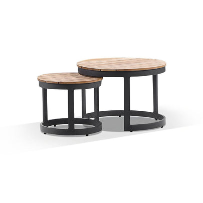 Balmoral Round Industrial Aluminium Teak Top Coffee Table Set