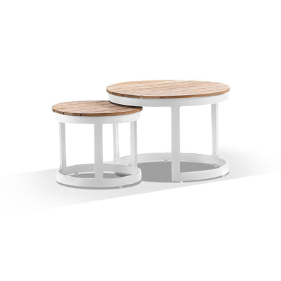 Balmoral Round Industrial Aluminium Teak Top Coffee Table Set