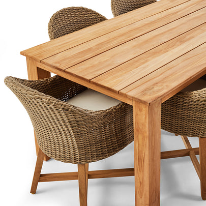 Barbados Outdoor Teak 2.4m Rectangle Dining Table With 8 Coastal Wicker Chairs