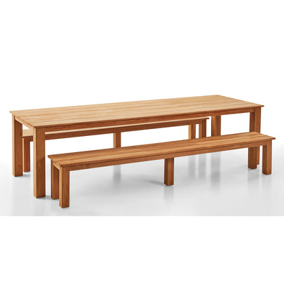 Barbados Outdoor Teak 3m Rectangle Table with 2 Bench Seats