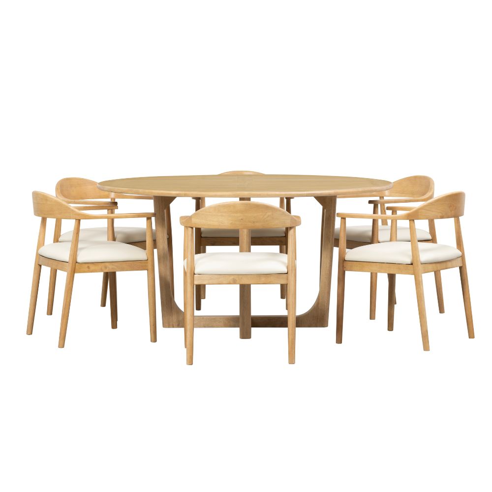 Bateau Bay 1.6m Round Indoor Timber Table with 6x Esperance Dining Chairs