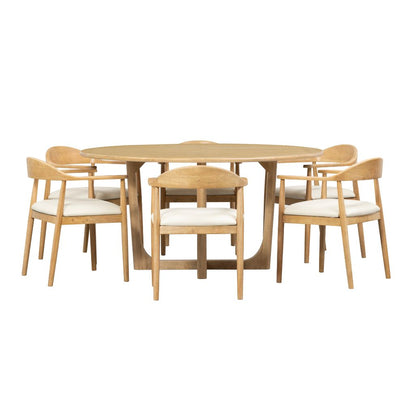 Bateau Bay 1.6m Round Indoor Timber Table with 6x Esperance Dining Chairs