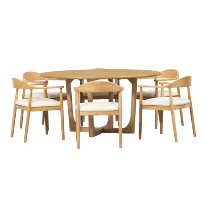 Bateau Bay 1.6m Round Indoor Timber Table with 6x Esperance Dining Chairs