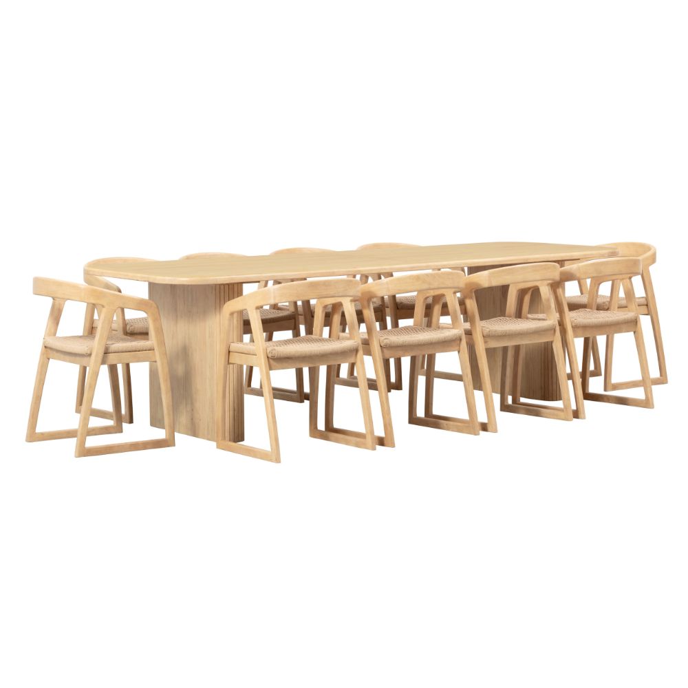 Bateau Bay 2.8m Rectangle Indoor Timber Table with 10x Kingscliff Dining Chairs