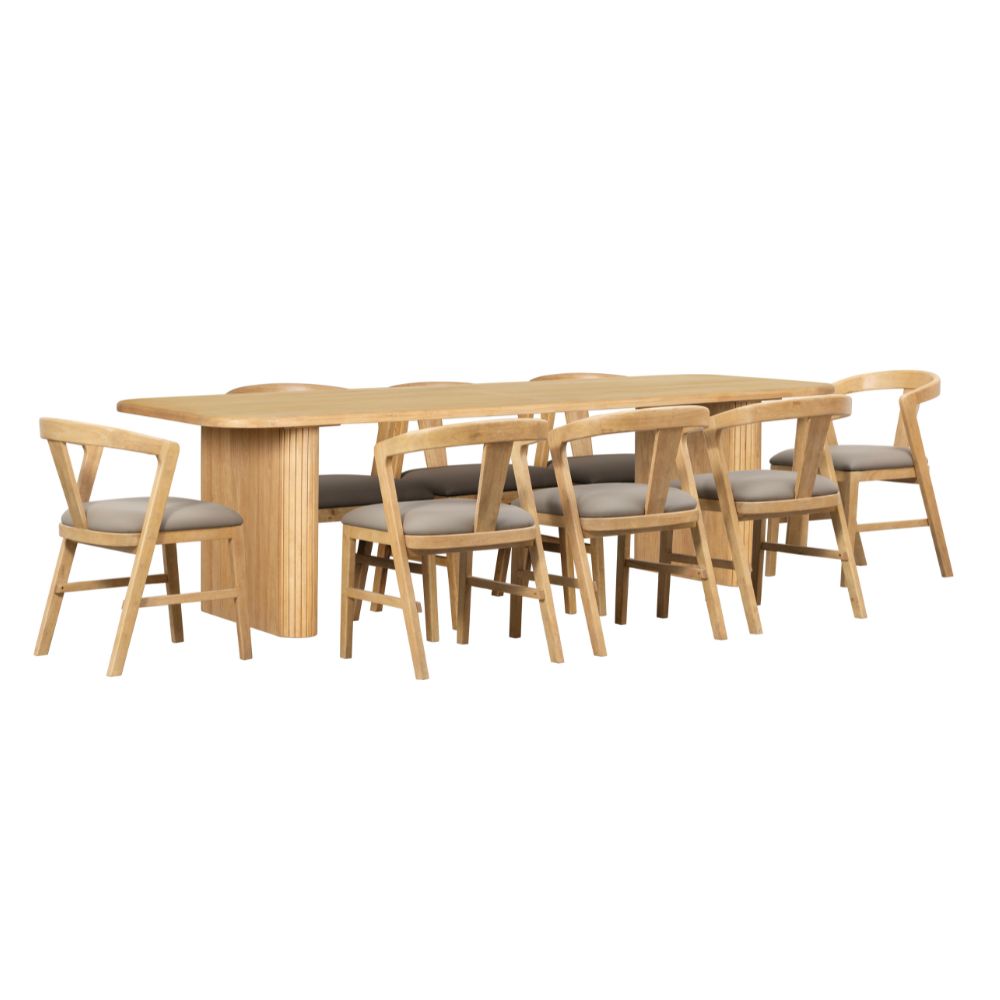 Bateau Bay 8 Seater Rectangle Indoor Timber Dining Table And Chairs Setting