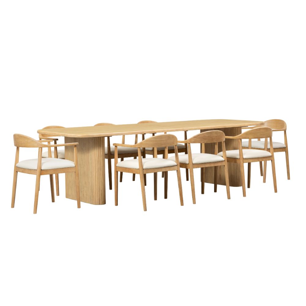 Bateau Bay 2.8m Rectangle Indoor Timber Table with 8x Esperance Dining Chairs