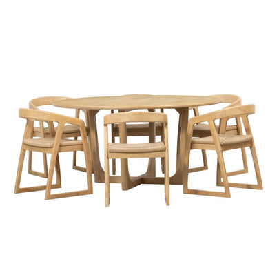 Bateau Bay 1.6m Round Indoor Timber Table with 6x Kingscliff Dining Chairs