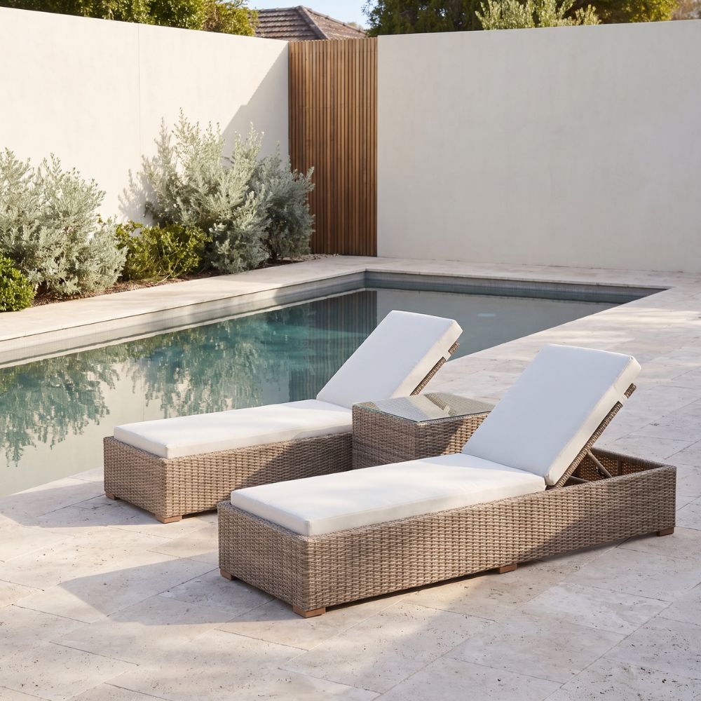 Breeze Outdoor Wicker Sun Lounge Set with Side Table in Half Round Wicker
