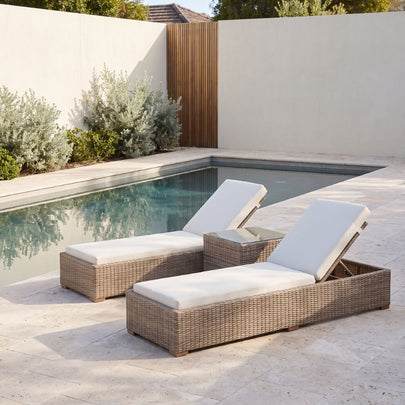 Breeze Outdoor Wicker Sun Lounge Set with Side Table in Half Round Wicker