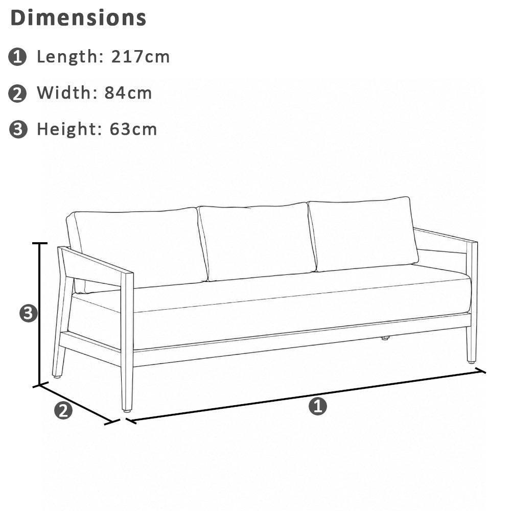 Bronte 3 Seater Outdoor Aluminium Lounge