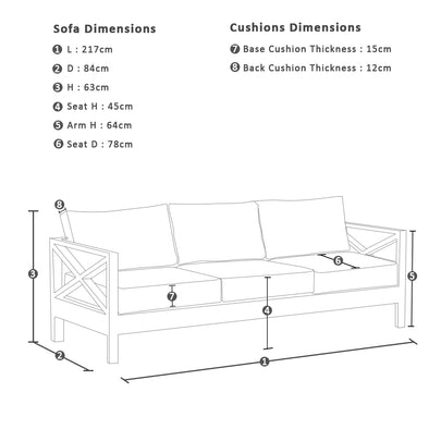 Bronte 3 Seater Outdoor Teak Look Aluminium Lounge with Sunbrella Cushions