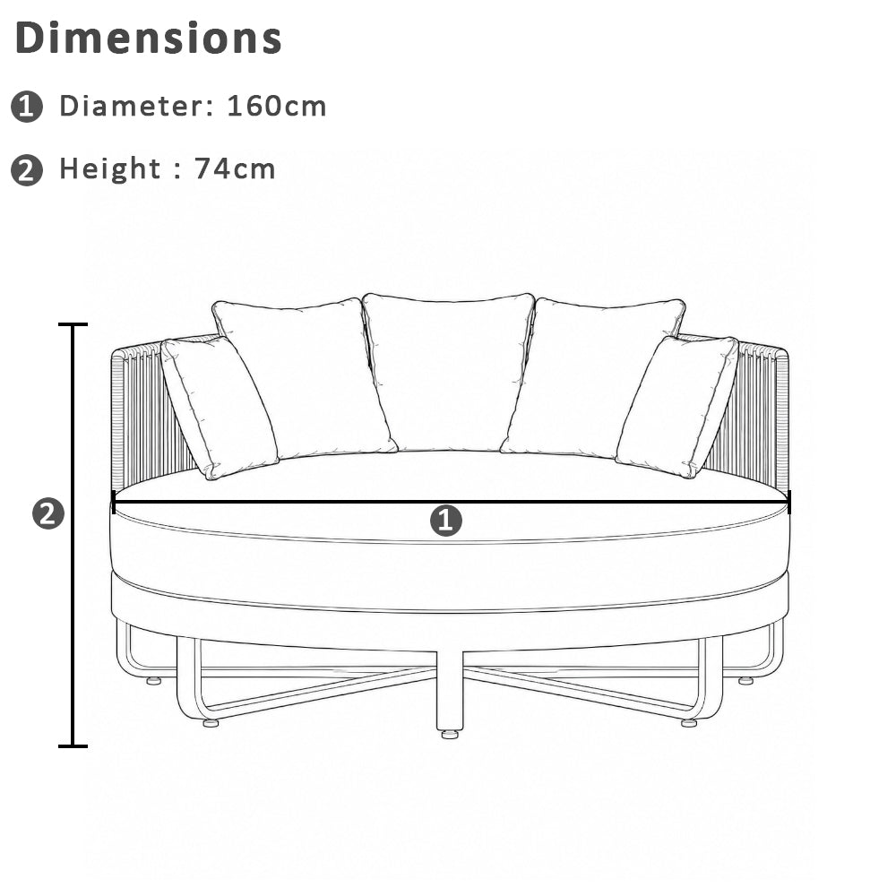Cannes Outdoor Round Aluminium and Rope Daybed Sun Lounge