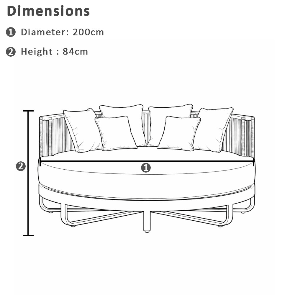 Cannes Large 2m Outdoor Round Aluminium and Rope Daybed