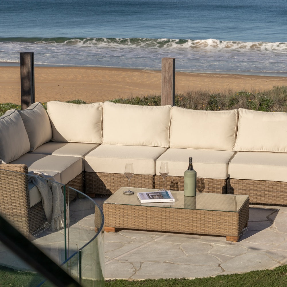 Coco Outdoor Wicker Corner Modular Lounge with Arm Chair and Coffee Table