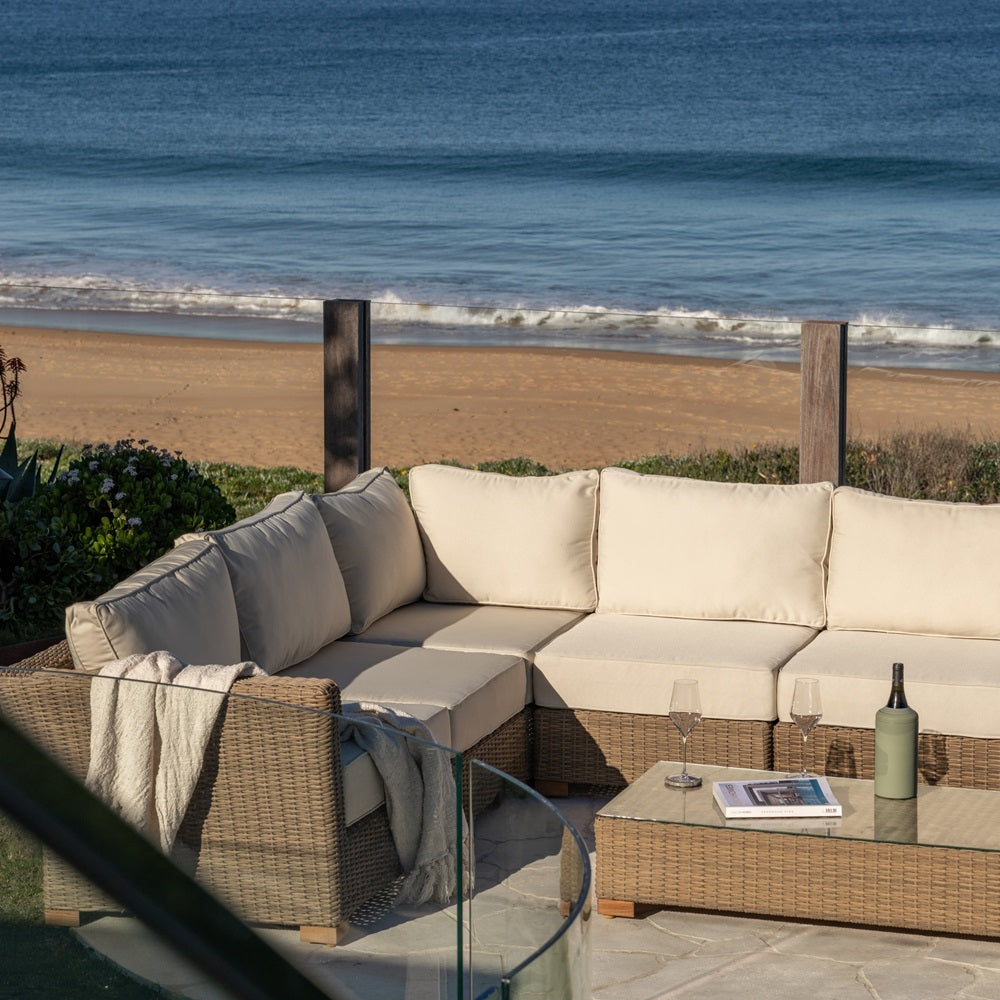 Coco Outdoor Wicker Corner Modular Lounge with Arm Chair and Coffee Table
