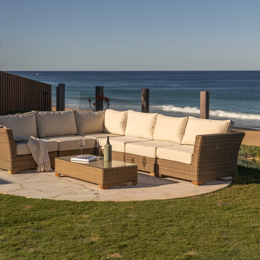 Coco Outdoor Wicker Corner Modular Lounge with Arm Chair and Coffee Table