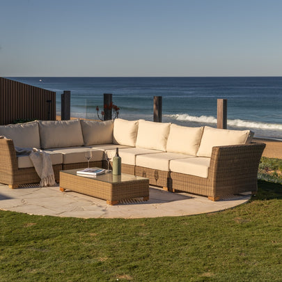 Coco Outdoor Wicker Corner Modular Lounge with Arm Chair and Coffee Table