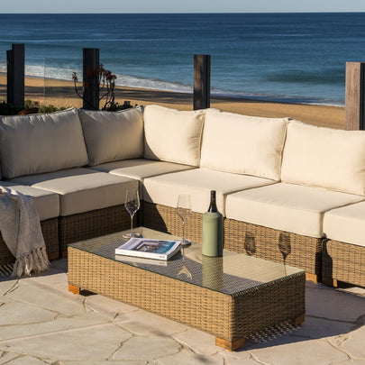 Coco Outdoor Wicker Corner Modular Lounge with Arm Chair and Coffee Table