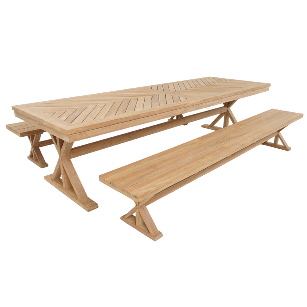 Buy Darlington Outdoor 3m Teak Timber Dining Set with Benches by Bay