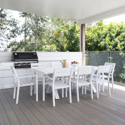 Tahitian 2.1m Aluminium Dining Table with 8 x Santorini Chairs