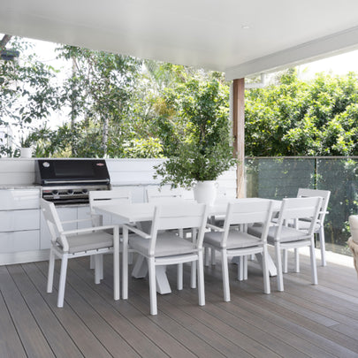 Tahitian 2.1m Aluminium Dining Table with 8 x Santorini Chairs