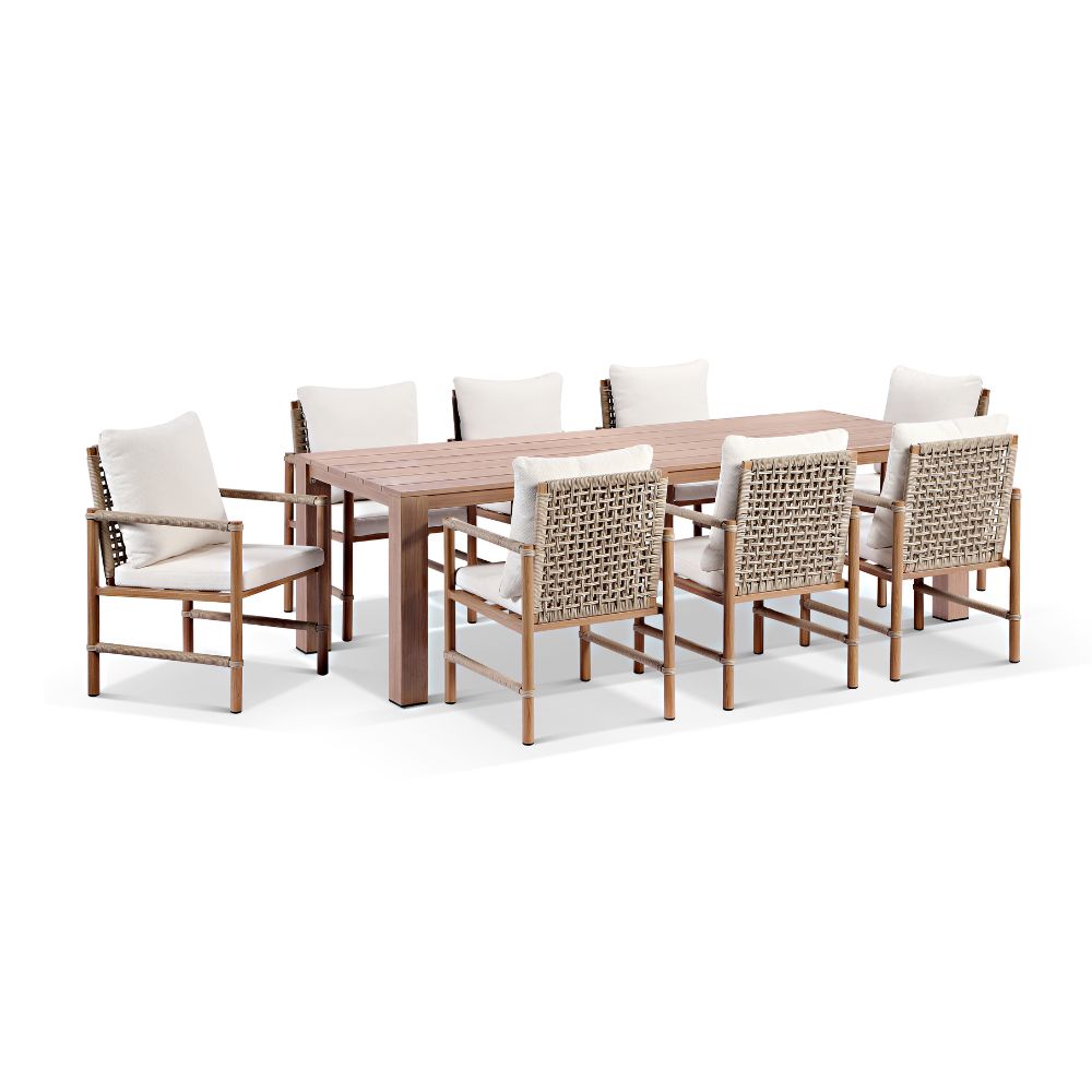 Entertainer 2.45cm Outdoor Aluminium Dining Table with 8 Avery Rope Chairs