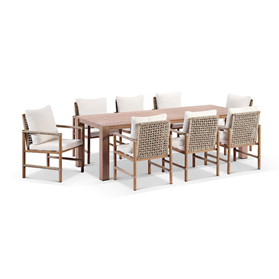 Entertainer 2.45cm Outdoor Aluminium Dining Table with 8 Avery Rope Chairs