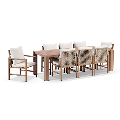 Entertainer 2.45cm Outdoor Aluminium Dining Table with 8 Avery Rope Chairs