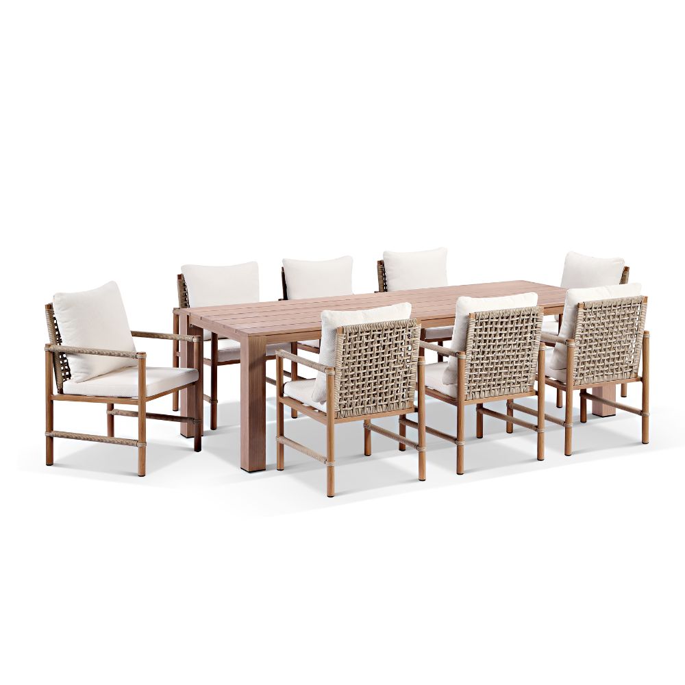 Entertainer 2.45cm Outdoor Aluminium Dining Table with 8 Avery Rope Chairs
