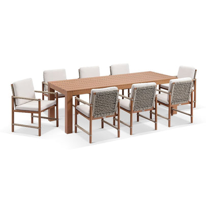 Entertainer 2.45m Outdoor Aluminium Dining Table with 8 Avery Rope Chairs