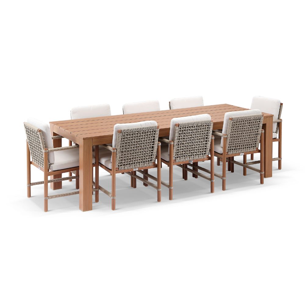 Entertainer 2.45m Outdoor Aluminium Dining Table with 8 Avery Rope Chairs