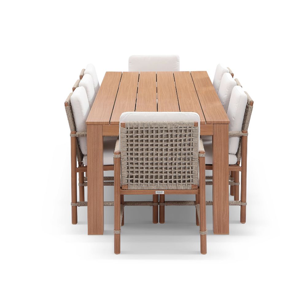 Entertainer 2.45m Outdoor Aluminium Dining Table with 8 Avery Rope Chairs