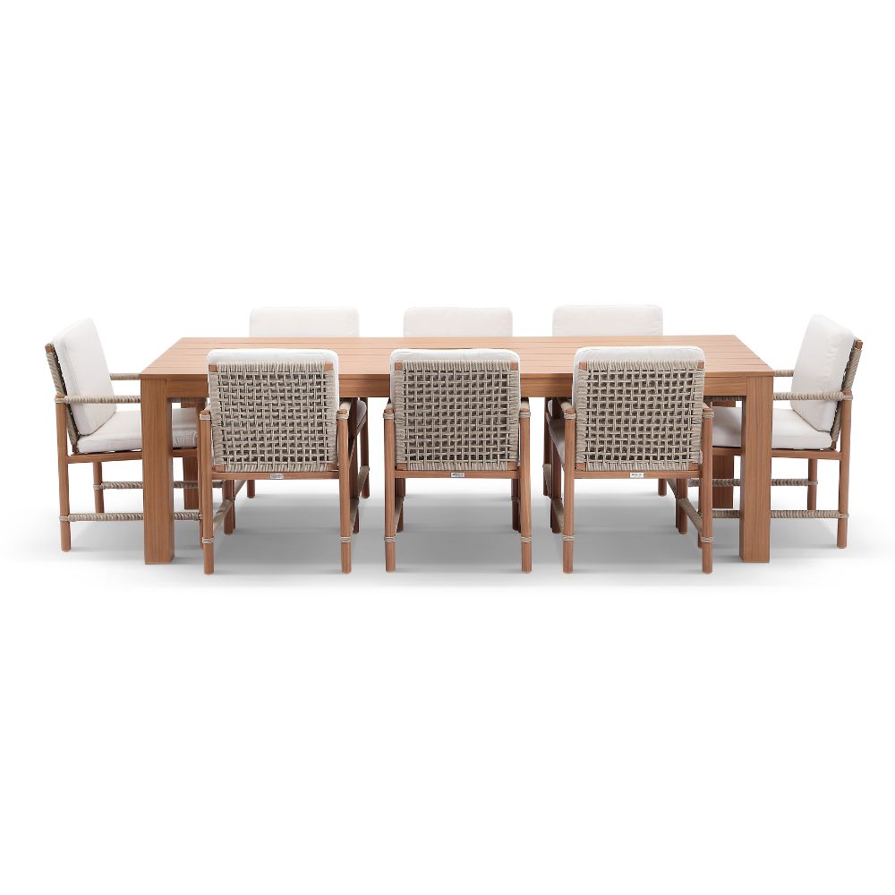 Entertainer 2.45m Outdoor Aluminium Dining Table with 8 Avery Rope Chairs