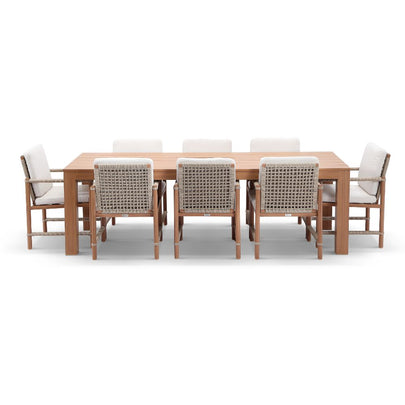 Entertainer 2.45m Outdoor Aluminium Dining Table with 8 Avery Rope Chairs