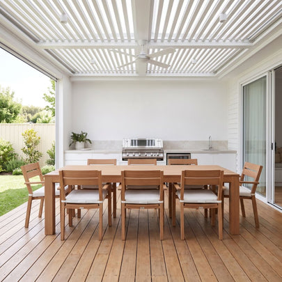 Entertainer 2.45m Outdoor Aluminium Dining Table with 8 Santorini Chairs