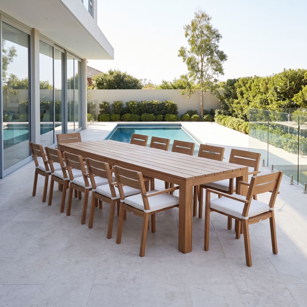 Entertainer 3.2m Outdoor Aluminium Dining Table with 12 Santorini Chairs