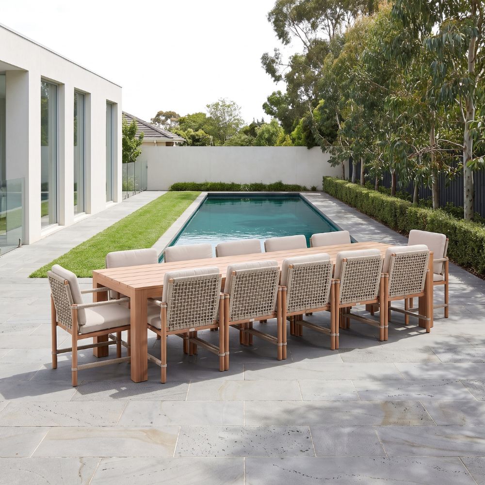 Entertainer 3.2m Outdoor Aluminium Dining Table with 12 Avery Rope Chairs