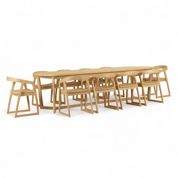 Kingscliff 10 Seater Rectangle Indoor Timber Dining Table and Chairs Setting