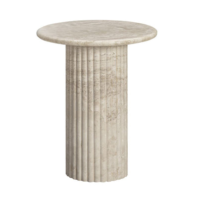 Florence Round Travertine Stone Fluted Base Side Table