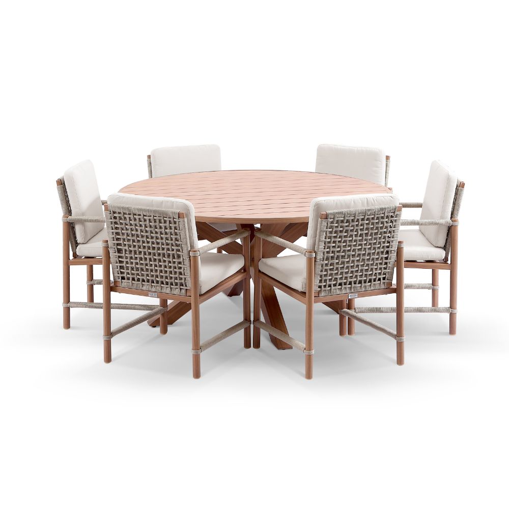 Houston Outdoor 1.5m Round Aluminium Dining Setting With 6 Avery Chairs