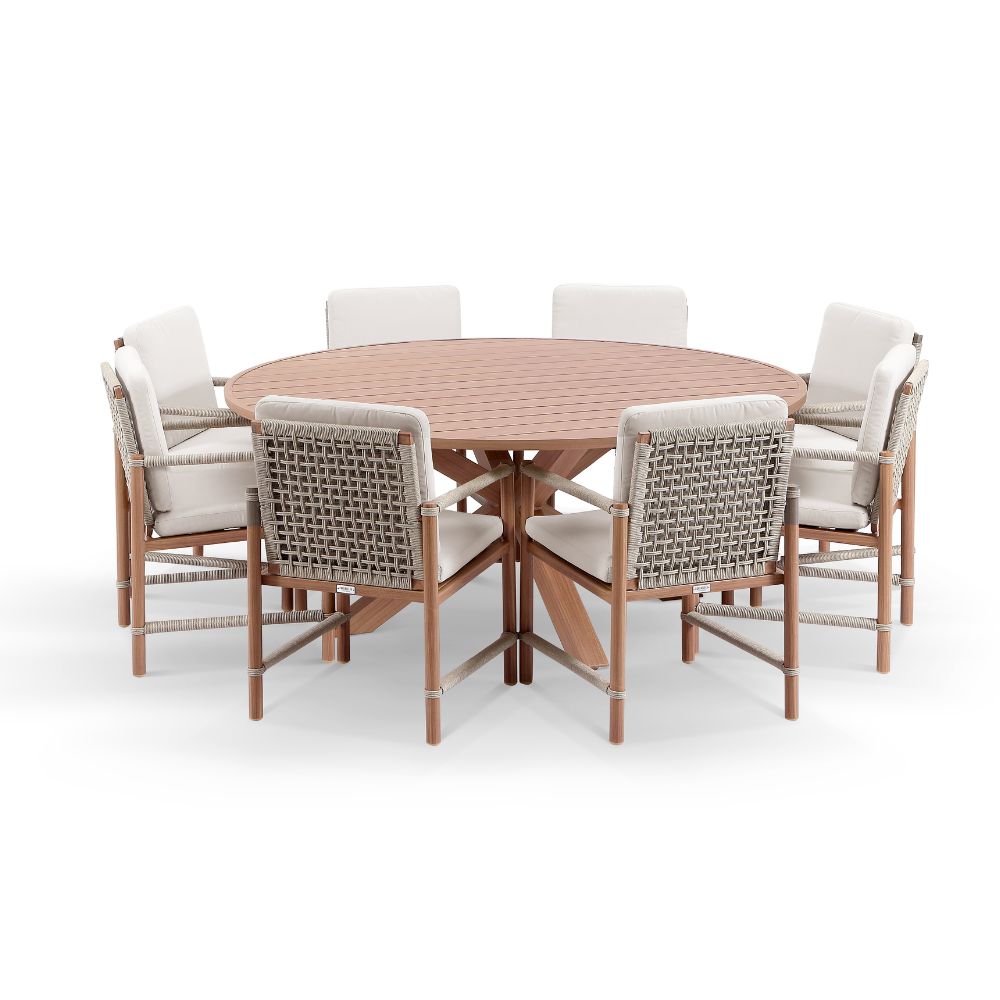 Houston Outdoor 1.8m Round Aluminium Dining Setting With 8 Avery Chairs