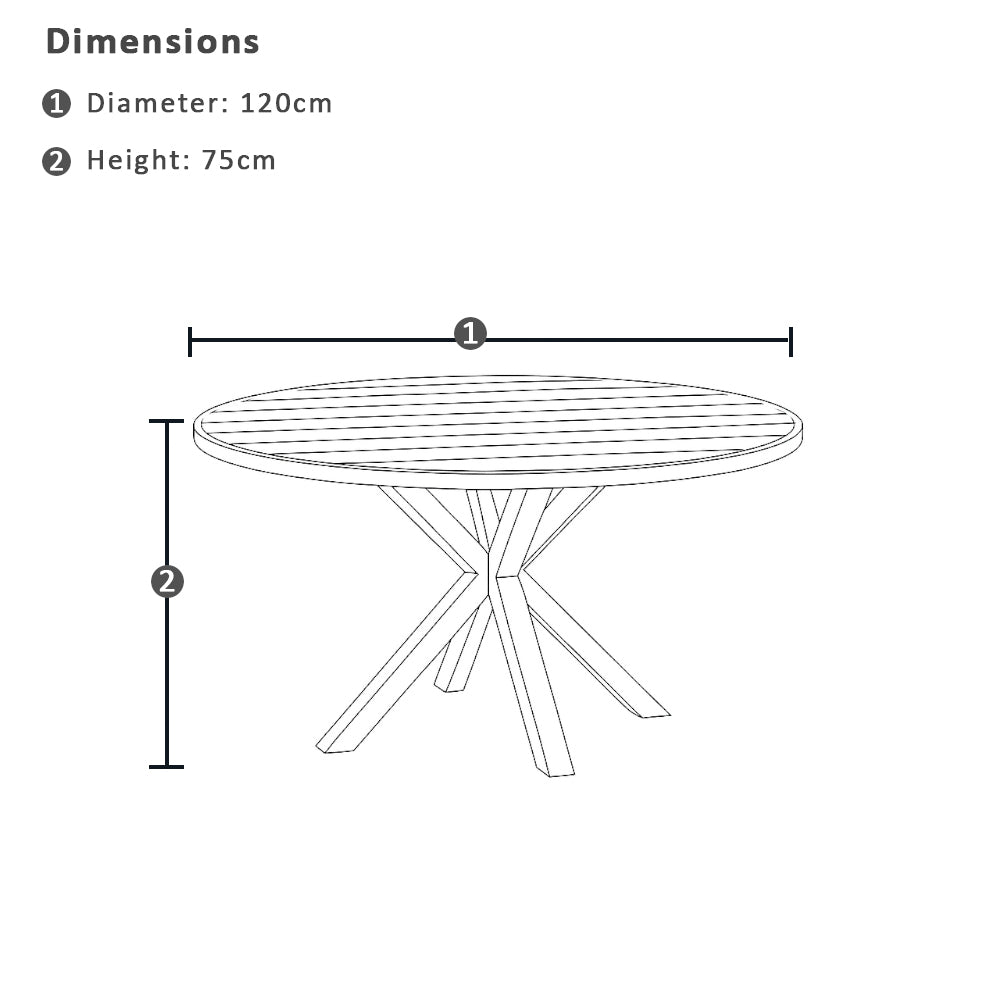Houston Outdoor 1.2m Round Aluminium Dining Table