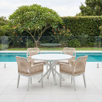 Houston Outdoor 1.2m Round Aluminium Dining Setting with 4 Hugo Chairs