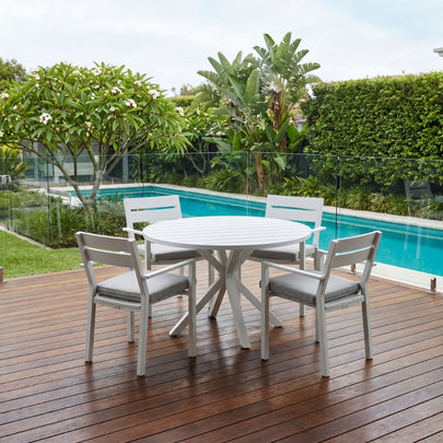 Houston Outdoor 1.2m Round Aluminium Dining Setting with 4 Santorini Chairs
