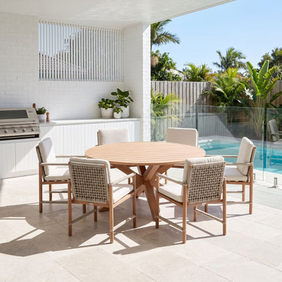 Houston Outdoor 1.5m Round Aluminium Dining Setting With 6 Avery Chairs