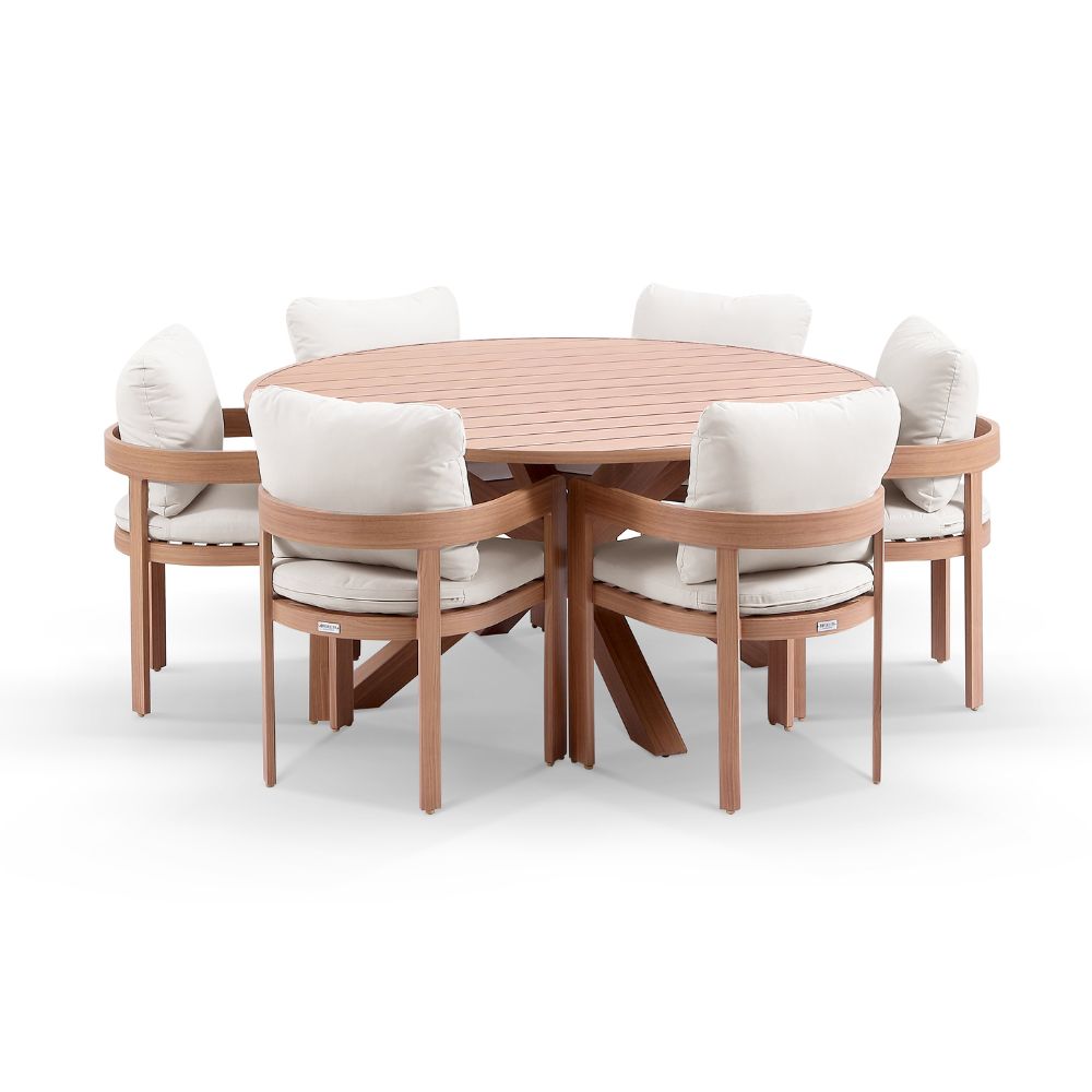 Houston 1.5m Outdoor Round Aluminium Table with 6 Marlo Dining Chairs