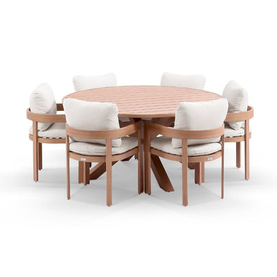 Houston 1.5m Outdoor Round Aluminium Table with 6 Marlo Dining Chairs