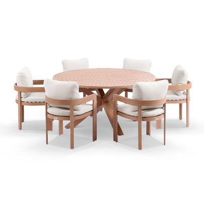 Houston 1.5m Outdoor Round Aluminium Table with 6 Marlo Dining Chairs