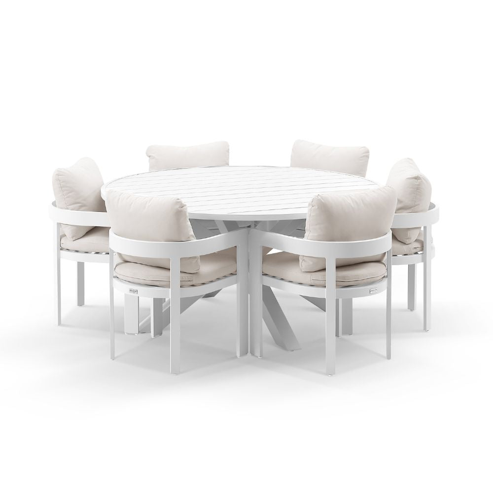 Houston 1.5m Outdoor Round Aluminium Table with 6 Marlo Dining Chairs